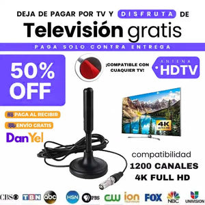Antena HDTV Digital Portátil 4K – Recepción Magnética de Largo Alcance, Canales Gratis en Alta Definición, Fácil de Instalar Plug & Play