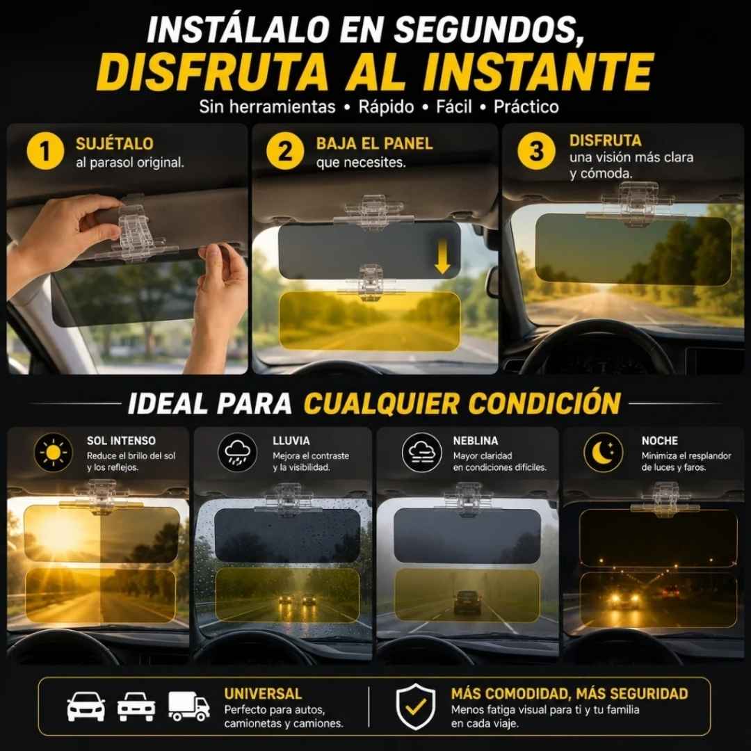 Visor HD Día y Noche Para Carro: Conduce Tranquilo y Sin Encandilamientos en Cualquier Vía