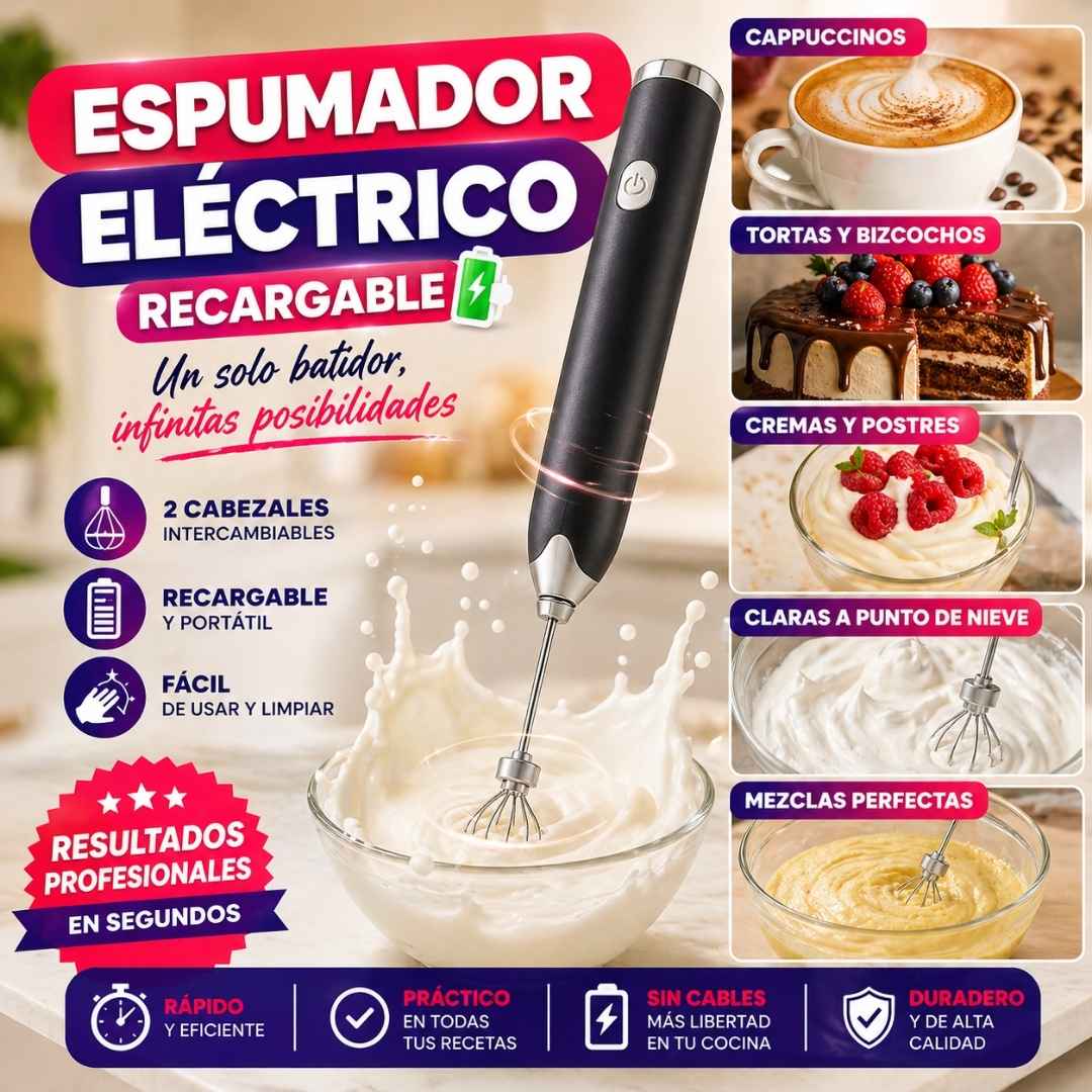 Espumador Multifuncional Inalámbrico: El Secreto para un Café Nivel Barista y Recetas Perfectas en Segundos.