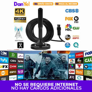 Antena HDTV Digital Portátil 4K – Recepción Magnética de Largo Alcance, Canales Gratis en Alta Definición, Fácil de Instalar Plug & Play