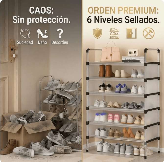 Zapatero de 6 pisos en acrílico- Hasta 15 pares ordenados sin ocupar espacio
