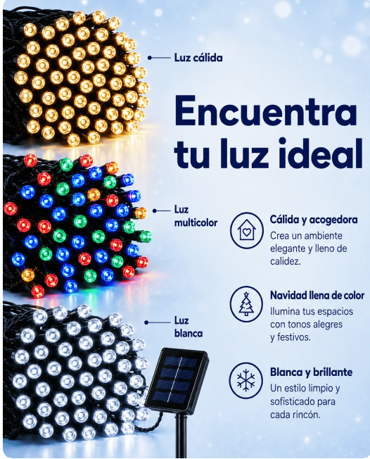 LUZ NAVIDEÑA LED CON PANEL SOLAR