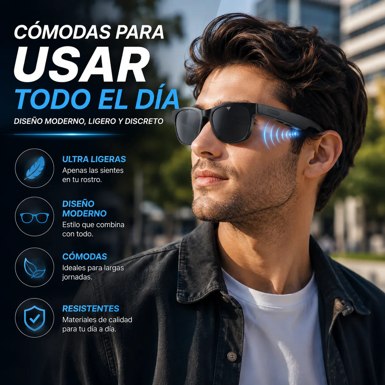 Gafas AudioVision: Lentes de sol y audífonos Bluetooth, todo en uno.