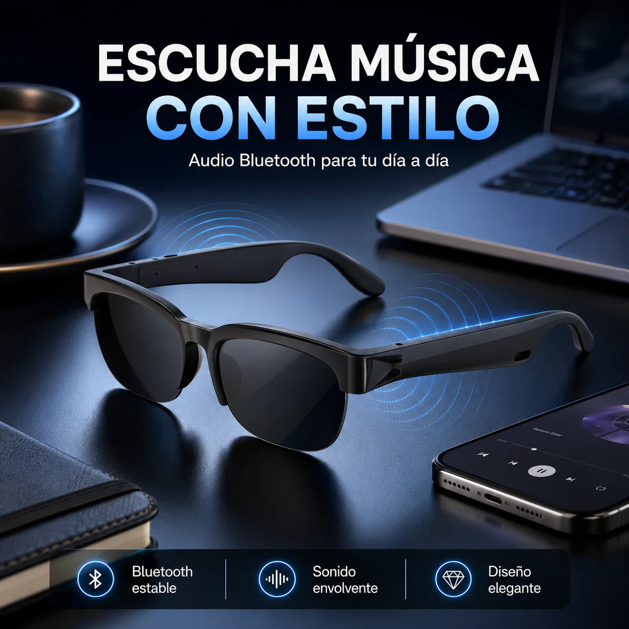 Gafas AudioVision: Lentes de sol y audífonos Bluetooth, todo en uno.