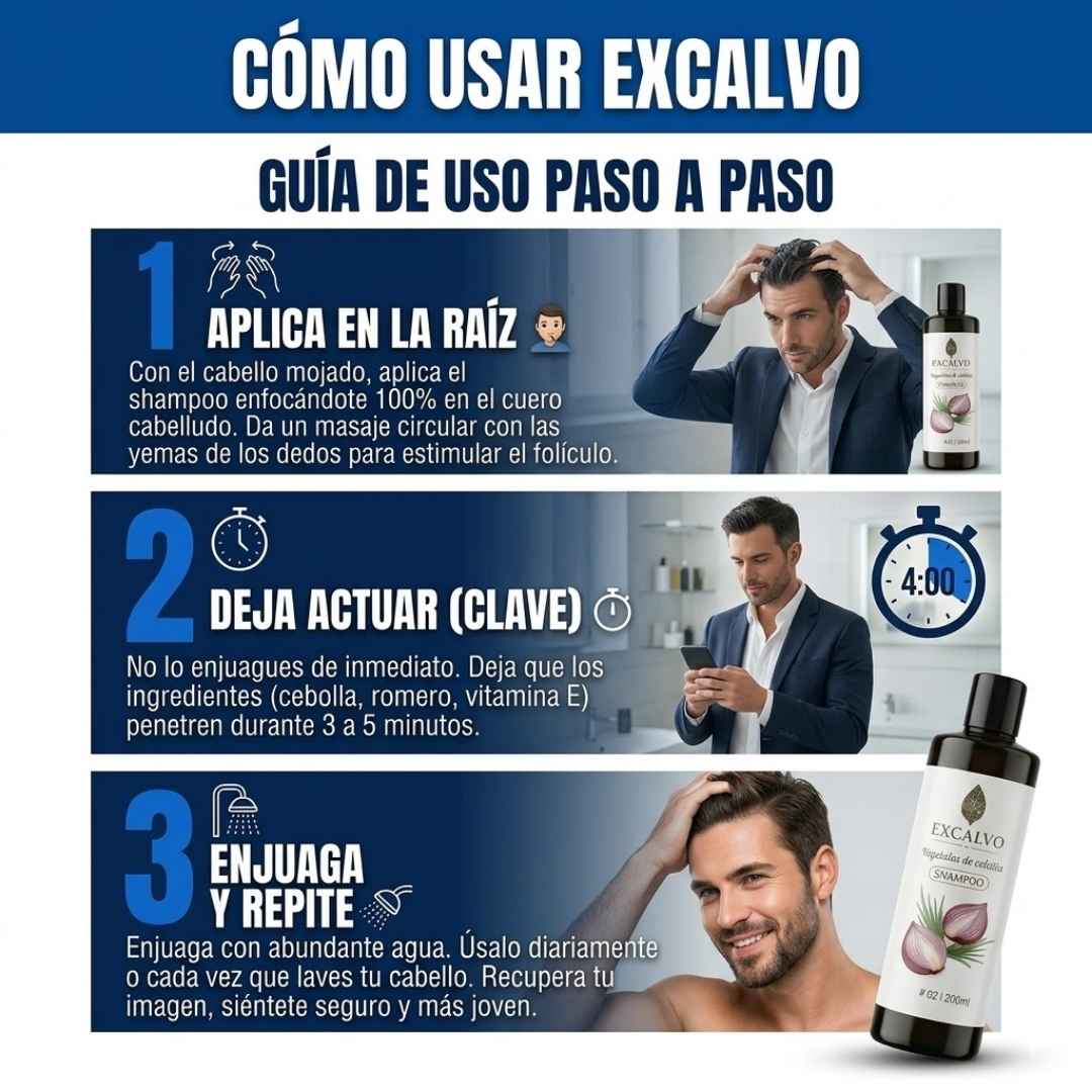 Shampo Excalvo- Màs Densidad, Màs Fuerza y Una Apariencia Visiblemente  Màs Abudante