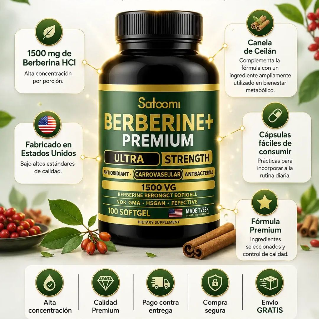 Berberina Premium 1500 MG + Canela de Ceilán — Control de Glucosa