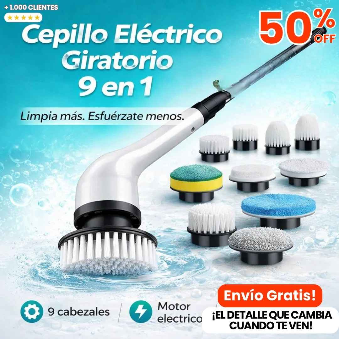Cepillo de Limpieza Eléctrico Inalámbrico 9 en 1: Deja Tu Casa Brillando Sin Frotar Ni Cansarte.