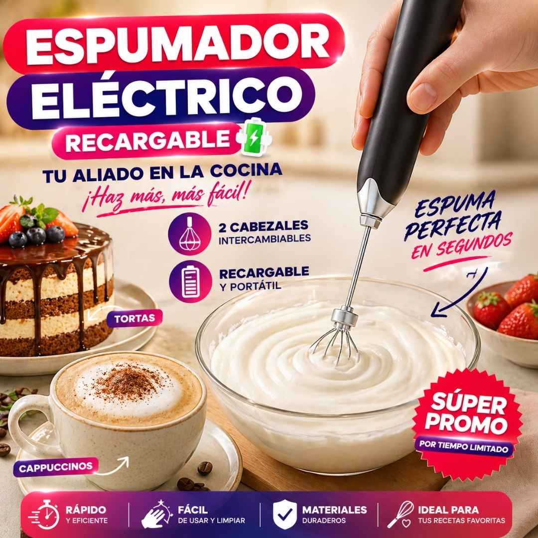 Espumador Multifuncional Inalámbrico: El Secreto para un Café Nivel Barista y Recetas Perfectas en Segundos.