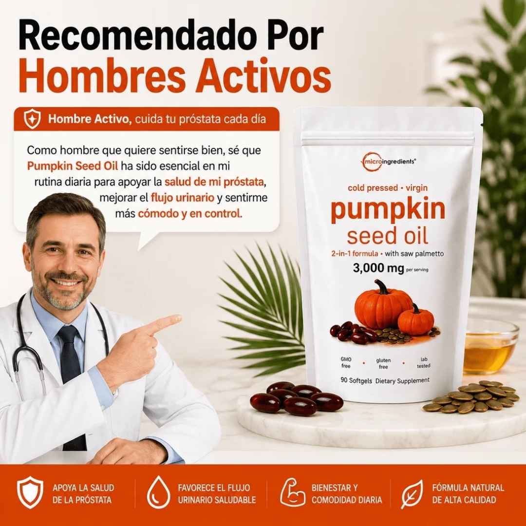 Pumpkin Seed Oil Microingredients® 3000 mg + Saw Palmetto Apoya tu Salud Prostática y fortalece tu cabello desde hoy