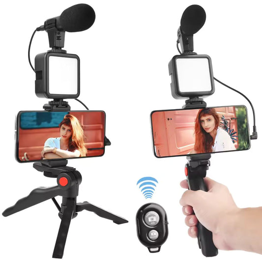 Kit Vlogging Pro 3 en 1 – Luz LED, Micrófono y Soporte para Smartphone
