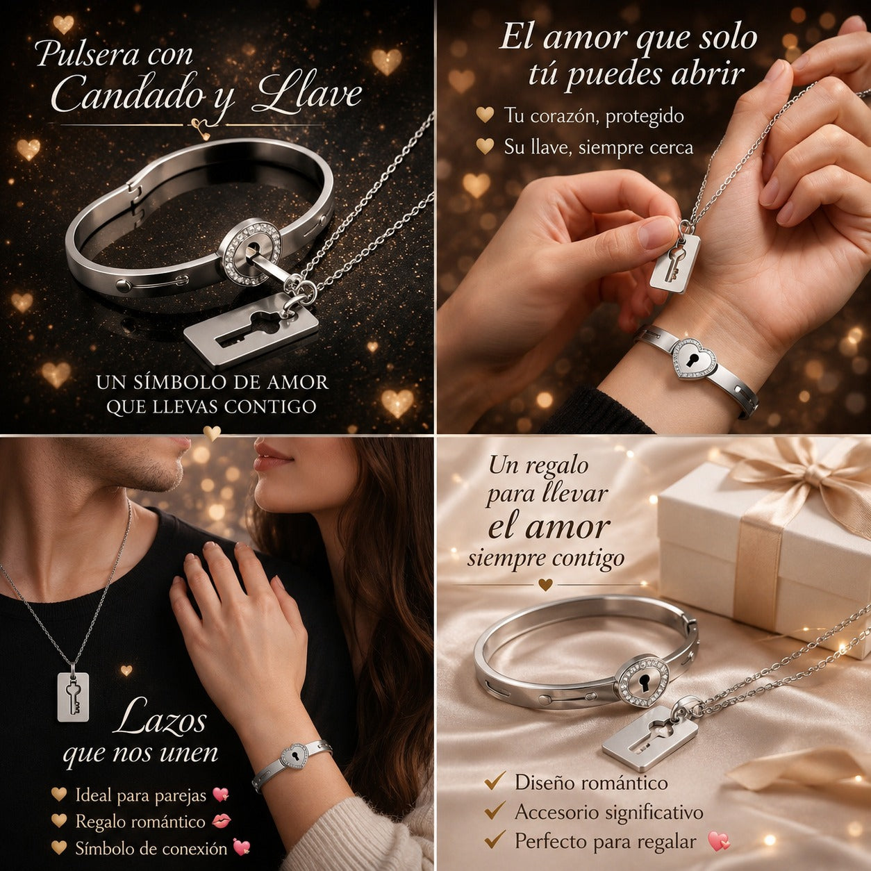 Pulsera y Collar de Amor Eterno - Candado&Llave + CAJA DE REGALO