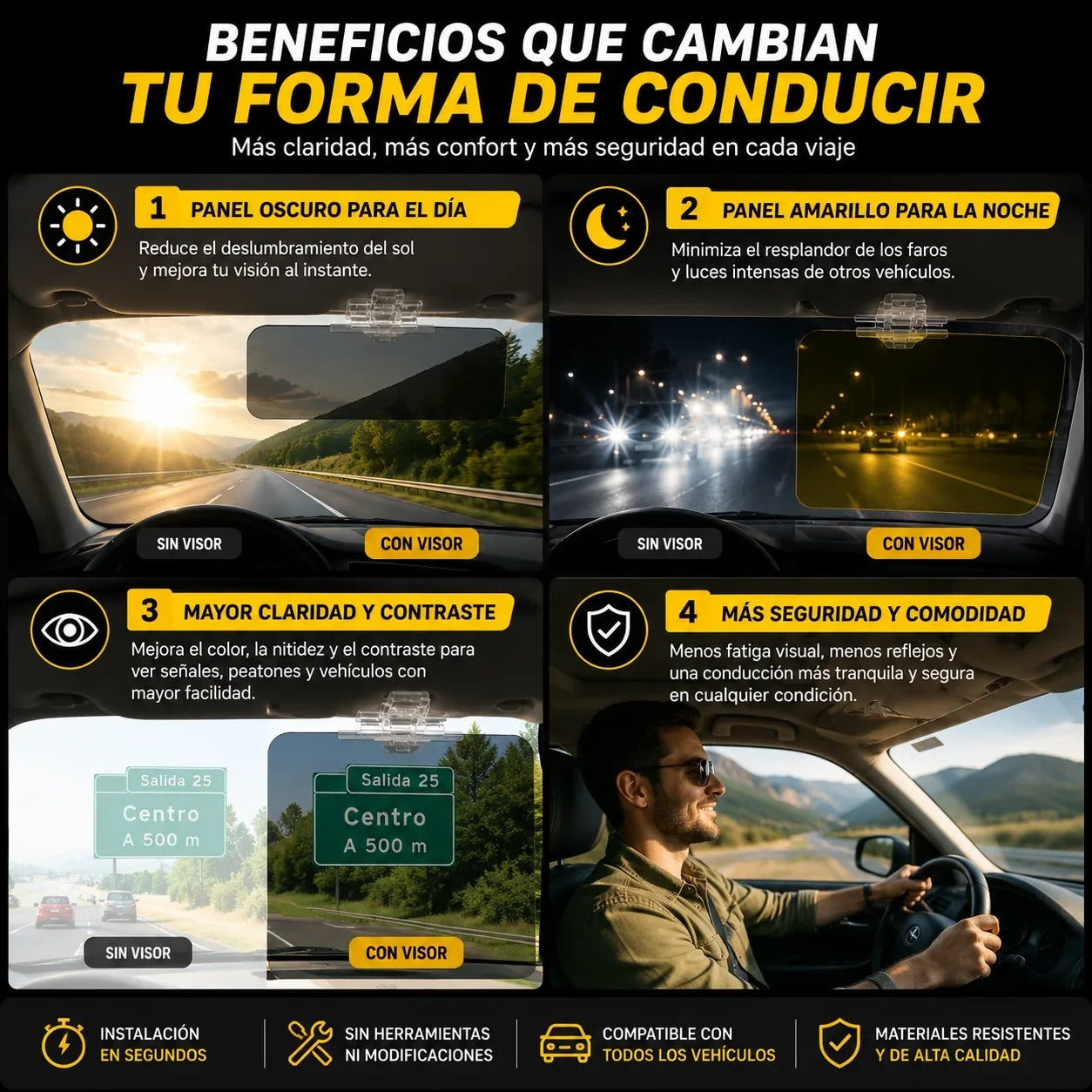 Visor HD Día y Noche Para Carro: Conduce Tranquilo y Sin Encandilamientos en Cualquier Vía