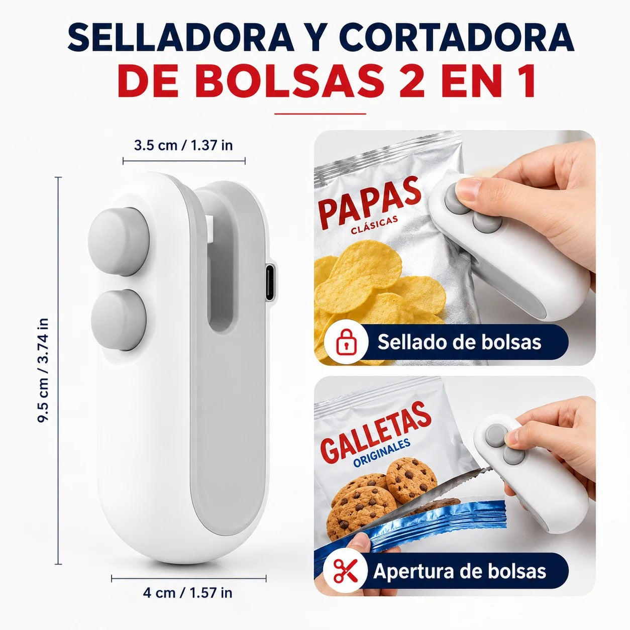 Mini Selladora 2 en 1-¡Paquetes cerrados y comida fresca al instante!