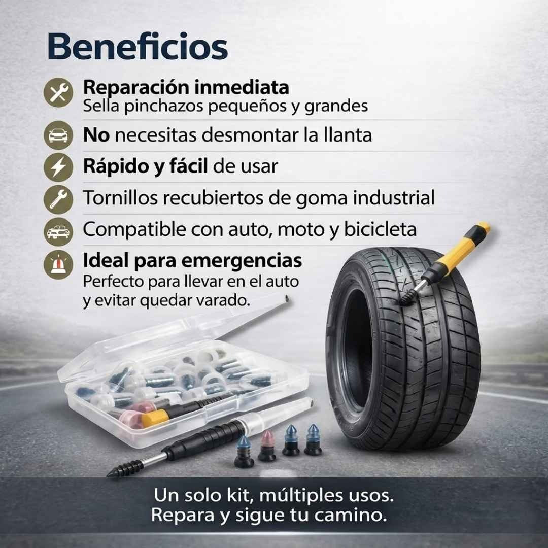 Kit Profesional con 30 Tornillos Selladores-Despínchate en Segundos sin Bajar la Llanta