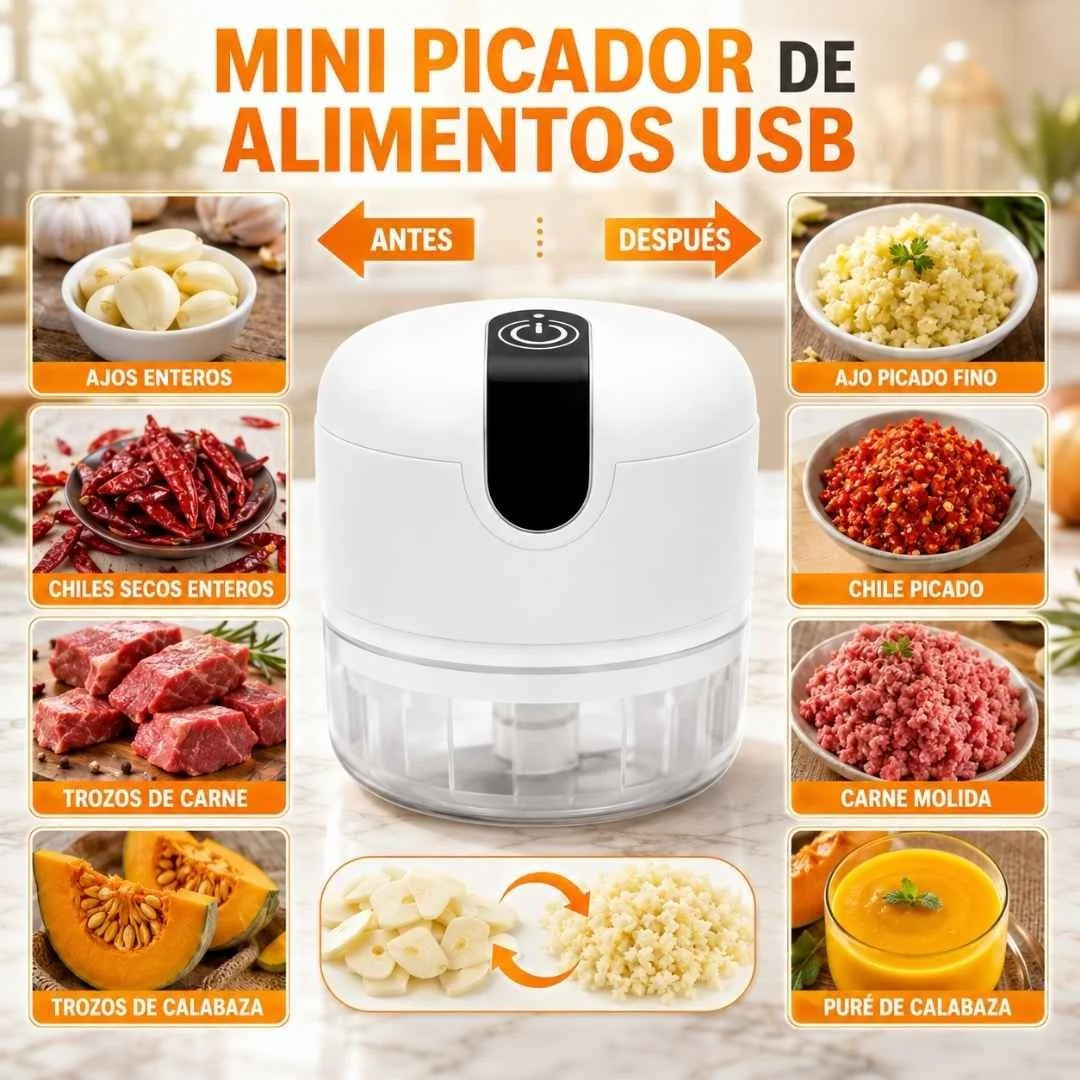Mini Picador Portátil Eléctrico: Tus Alimentos a Tiempo, Tu Cocina Limpia