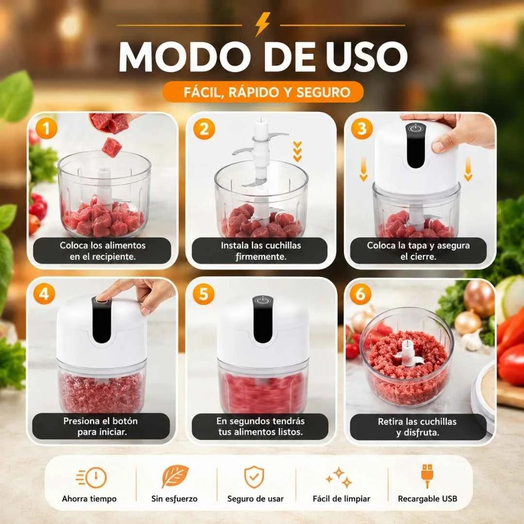 Mini Picador Portátil Eléctrico: Tus Alimentos a Tiempo, Tu Cocina Limpia